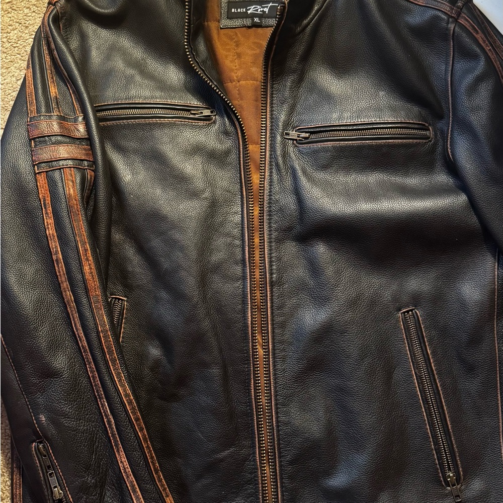Leather Jacket with Brown Accents - 100% Genuine Leather